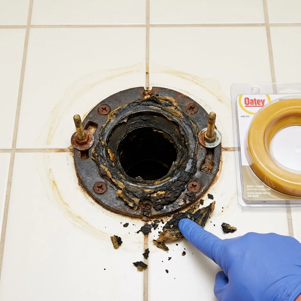 Failed wax ring showing water seepage at the base of a toilet in a Meadow Vista, CA home