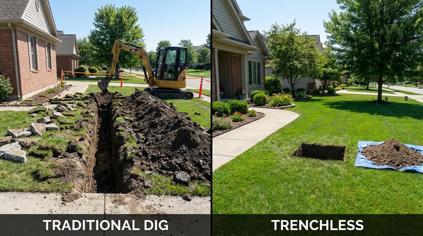 Trenchless sewer repair with minimal yard damage versus traditional excavation in Meadow Vista, CA